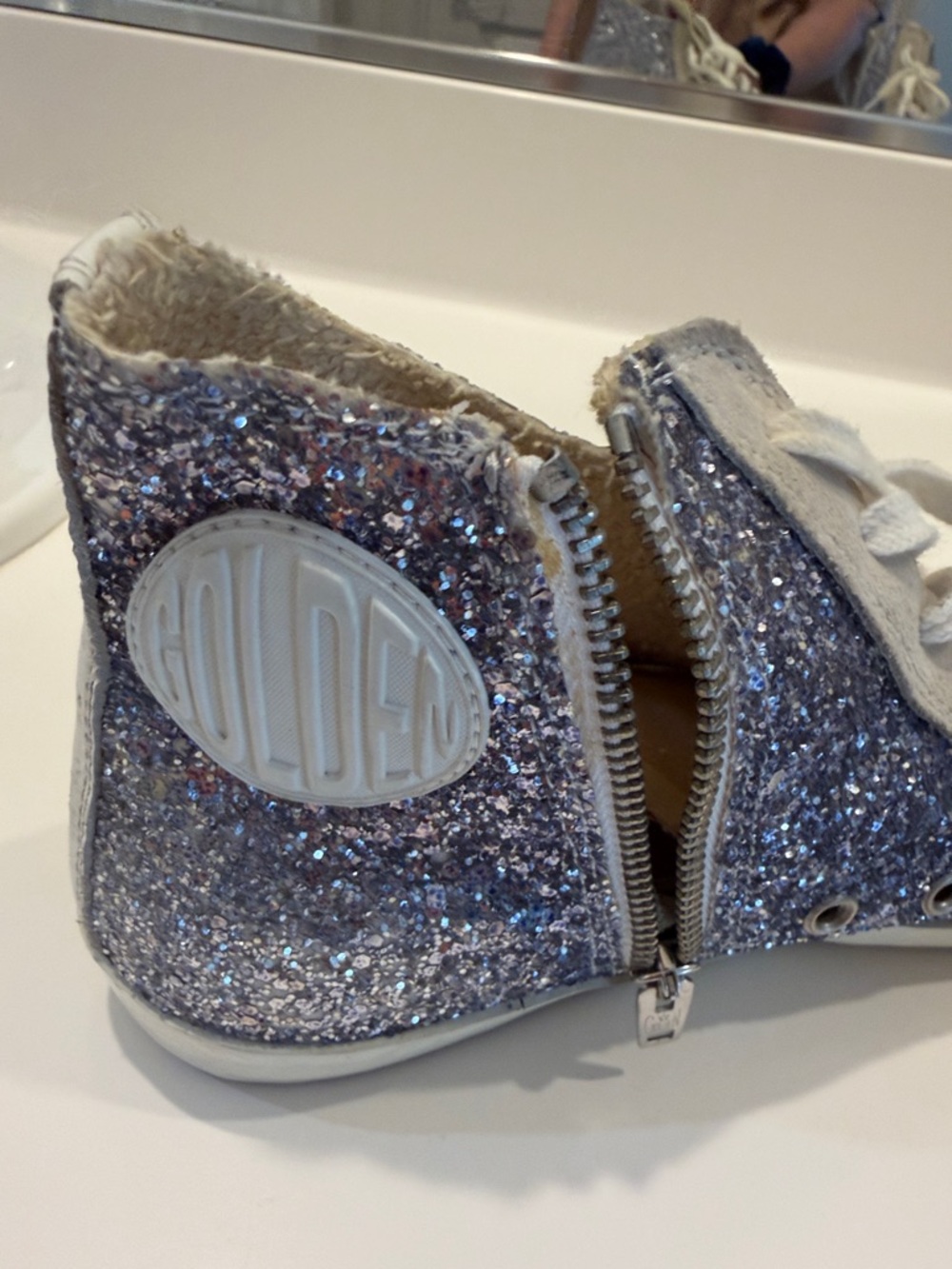 Women's Glitter High-Top Athletic Sneakers - Silver Blue - Picture 3 of 8